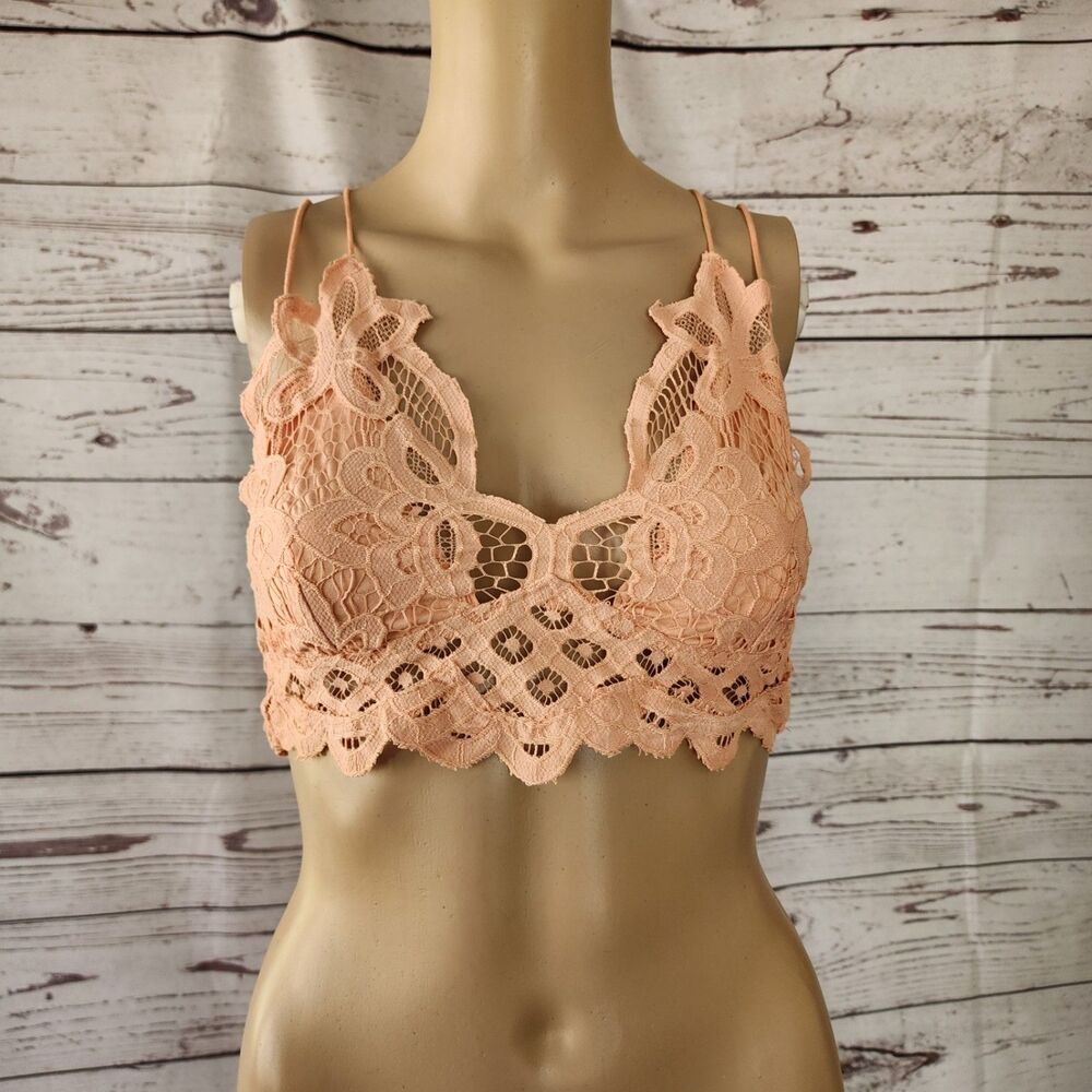  Free People Adella Crochet Lace Bralette -  Small NWT - Boho Peach